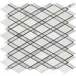 Thassos White Marble Honed Lattice Mosaic Tile w / Ming Green Dots-Marble Mosaic-American Tile Depot