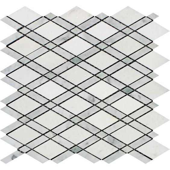 Thassos White Marble Honed Lattice Mosaic Tile w / Ming Green Dots-Marble Mosaic-American Tile Depot