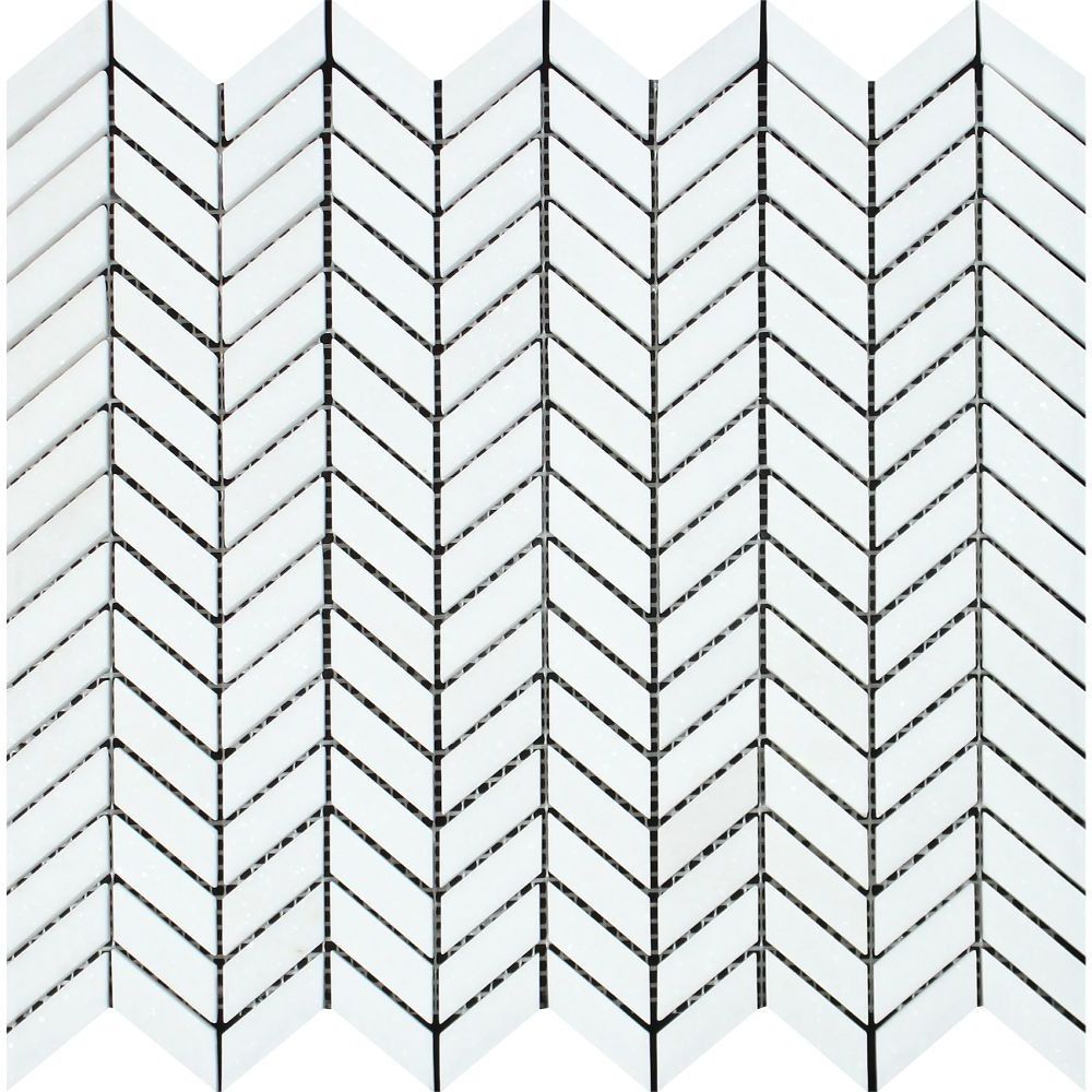 Thassos White Marble Honed Mini Chevron Mosaic Tile-Marble Mosaic-American Tile Depot