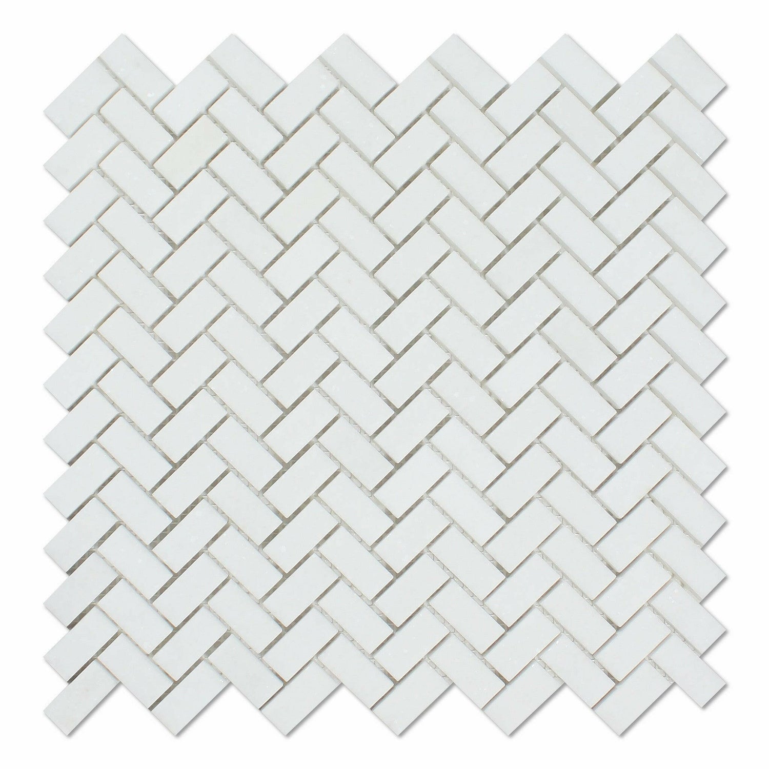 Thassos White Marble Honed Mini Herringbone Mosaic Tile-Marble Mosaic-American Tile Depot