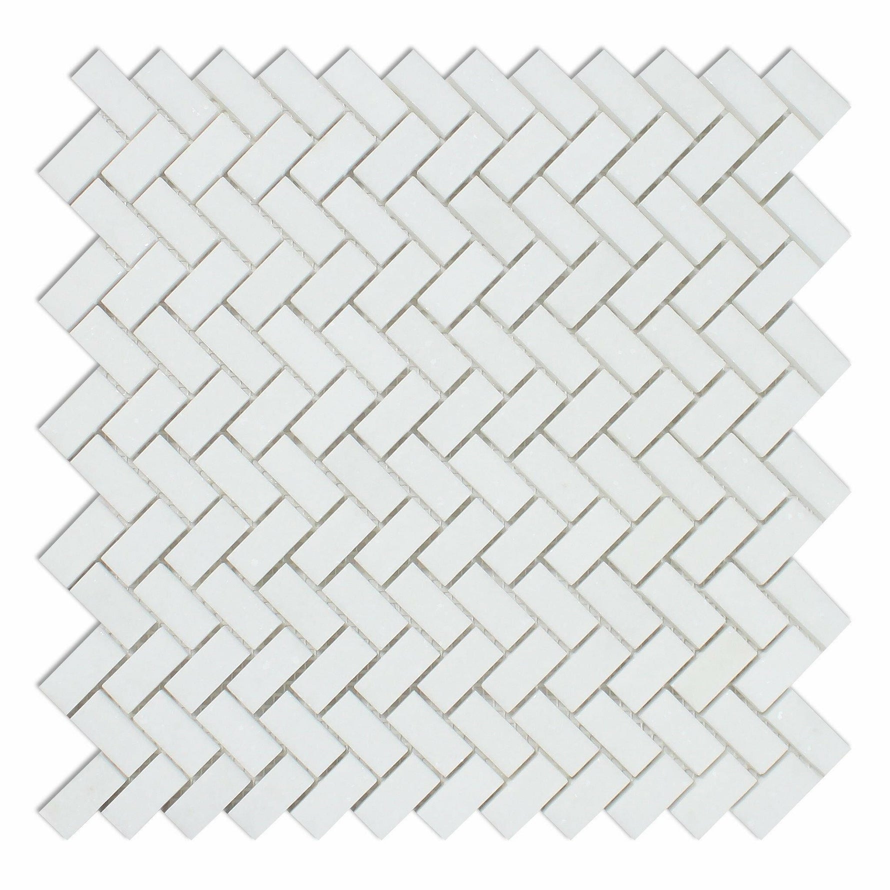 Thassos White Marble Honed Mini Herringbone Mosaic Tile-Marble Mosaic-American Tile Depot