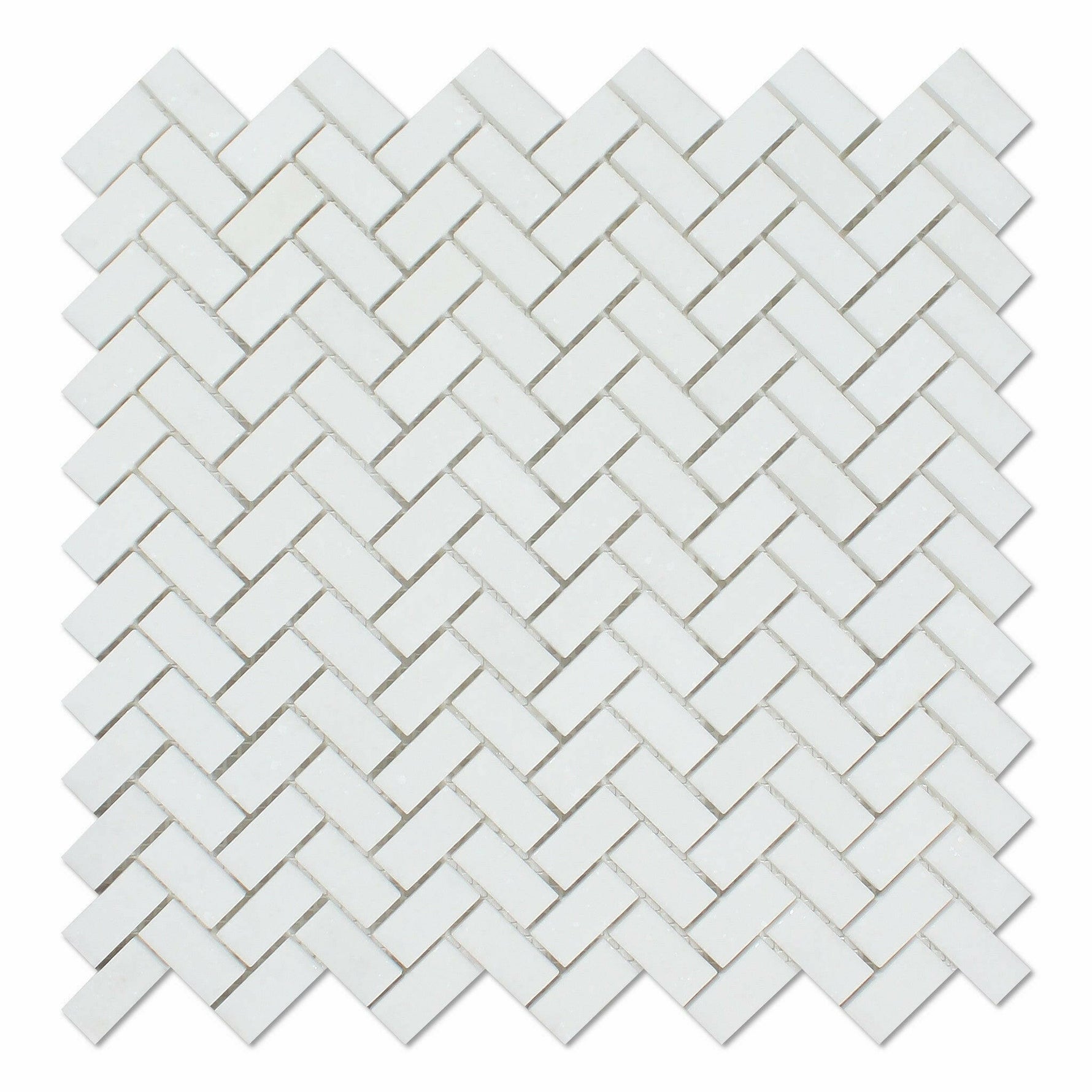 Thassos White Marble Honed Mini Herringbone Mosaic Tile-Marble Mosaic-American Tile Depot