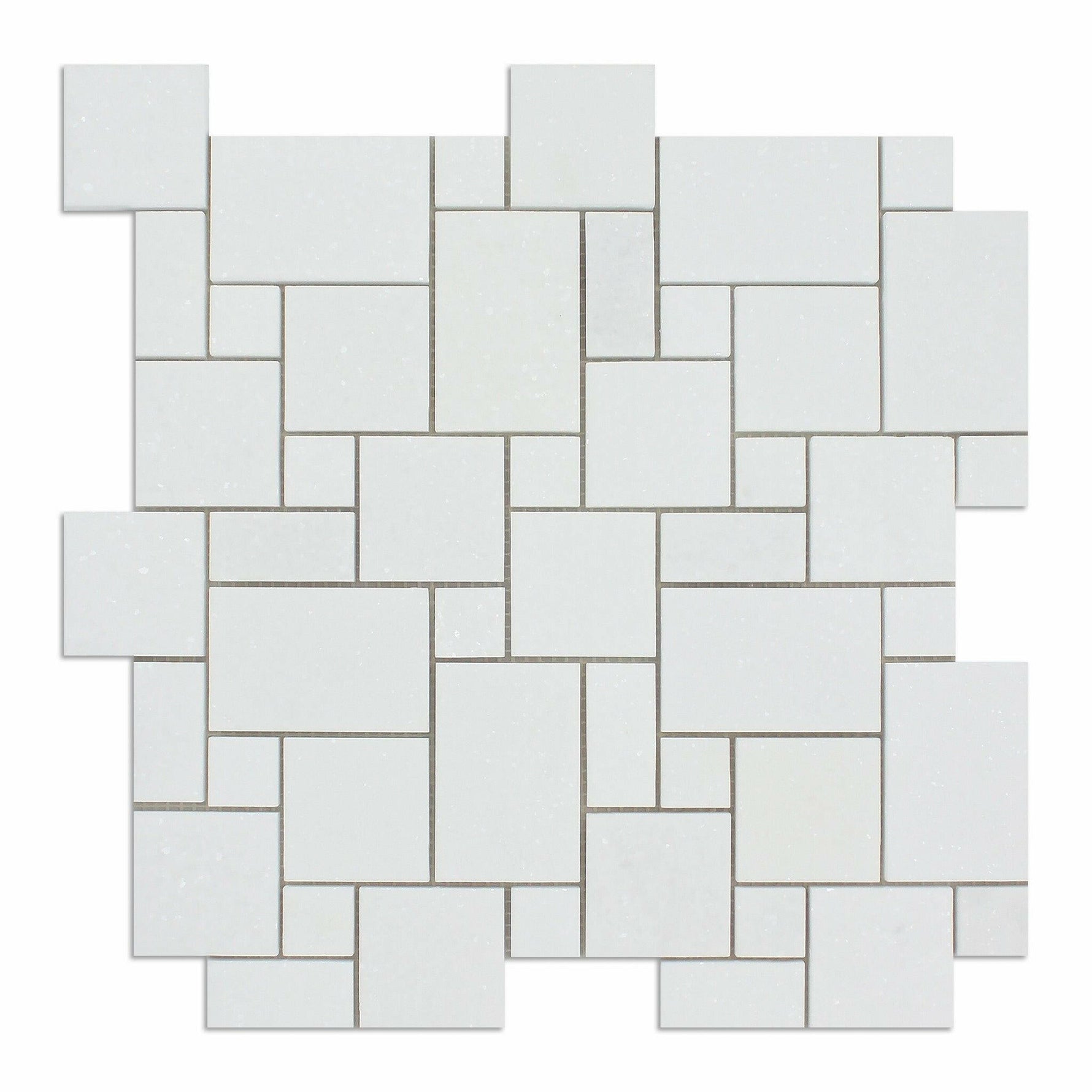 Thassos White Marble Honed Mini Versailles Mosaic Tile-Marble Mosaic-American Tile Depot