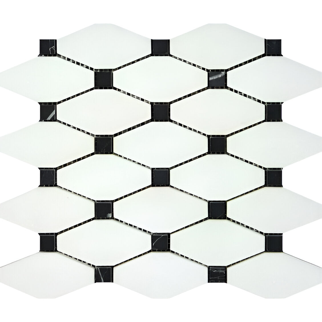 Thassos White Marble Honed Octave Pattern Mosaic Tile w/ Black Dots-Marble Mosaic-American Tile Depot