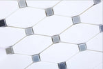 Thassos White Marble Honed Octave Pattern Mosaic Tile w/ Blue-Gray Dots-Marble Mosaic-American Tile Depot