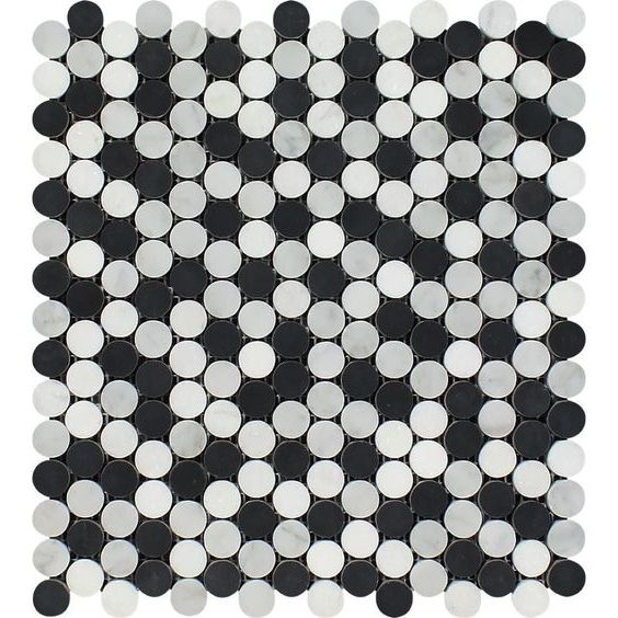 Thassos White Marble Honed Penny Round Mosaic Tile w/ Black Dots-Marble Mosaic-American Tile Depot