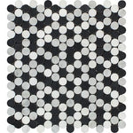 Thassos White Marble Honed Penny Round Mosaic Tile w/ Black Dots-Marble Mosaic-American Tile Depot