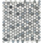 Thassos White Marble Honed Penny Round Mosaic Tile w/ Blue Gray Dots-Marble Mosaic-American Tile Depot