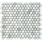 Thassos White Marble Honed Penny Round Mosaic Tile w/ Ming Green Dots-Marble Mosaic-American Tile Depot