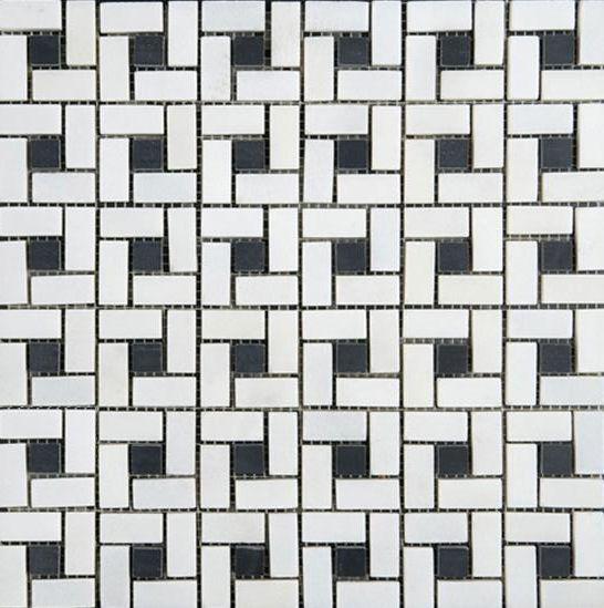 Thassos White Marble Honed Pinwheel Mosaic Tile w/ Black Dots-Marble Mosaic-American Tile Depot