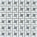 Thassos White Marble Honed Pinwheel Mosaic Tile w/ Blue-Gray Dots-Marble Mosaic-American Tile Depot