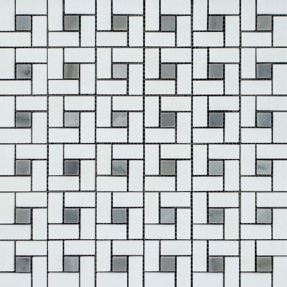 Thassos White Marble Honed Pinwheel Mosaic Tile w/ Blue-Gray Dots-Marble Mosaic-American Tile Depot