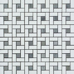 Thassos White Marble Honed Pinwheel Mosaic Tile w/ Blue-Gray Dots-Marble Mosaic-American Tile Depot