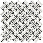 Thassos White Marble Honed Stanza Basketweave Mosaic Tile w/ Black Dots-Marble Mosaic-American Tile Depot