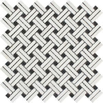 Thassos White Marble Honed Stanza Basketweave Mosaic Tile w/ Black Dots-Marble Mosaic-American Tile Depot