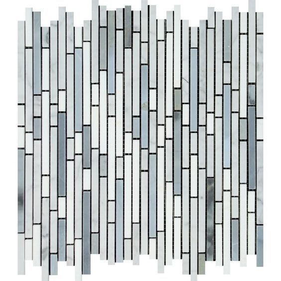 Thassos White Marble Honed Tricolor ( Thassos +Carrara + Blue-Gray ) Bamboo Sticks Mosaic-Marble Mosaic-American Tile Depot