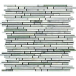 Thassos White Marble Honed Tricolor ( Thassos +Carrara +Ming-Green ) Bamboo Sticks Mosaic-Marble Mosaic-American Tile Depot