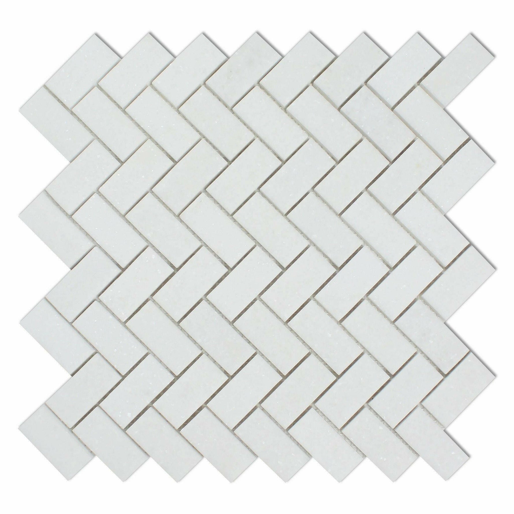 Thassos White Marble Polished 1 x 2 Herringbone Mosaic Tile-Marble Mosaic-American Tile Depot