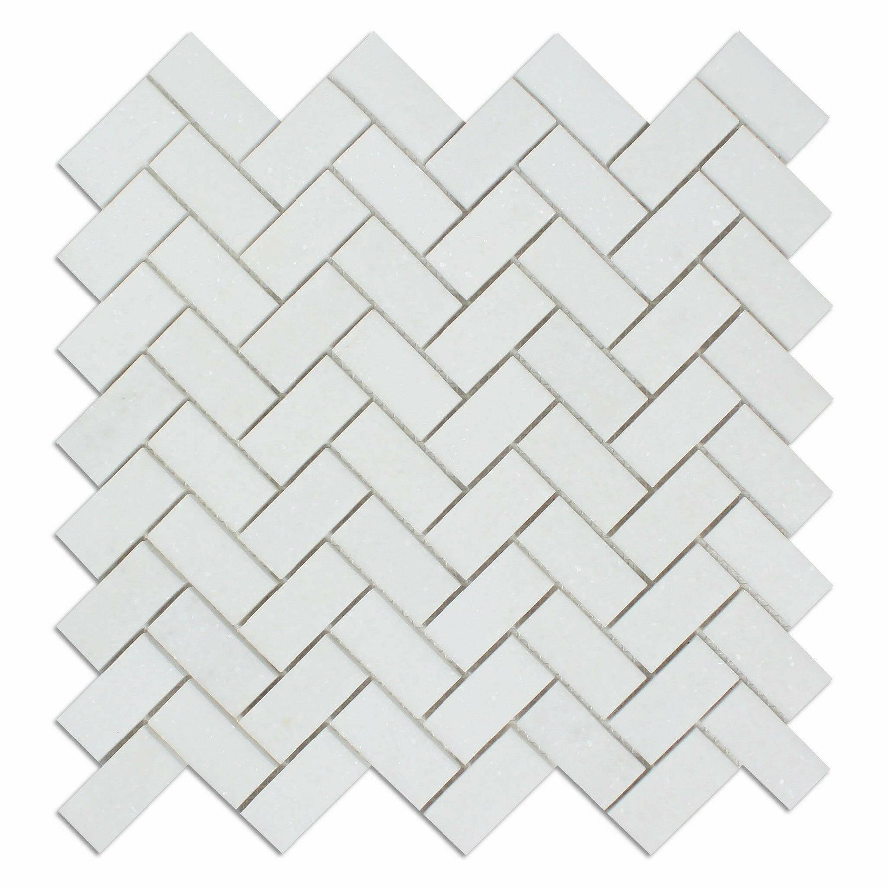 Thassos White Marble Polished 1 x 2 Herringbone Mosaic Tile-Marble Mosaic-American Tile Depot