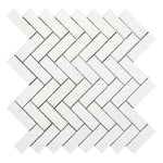 Thassos White Marble Polished 1 x 3 Herringbone Mosaic Tile-Marble Mosaic-American Tile Depot