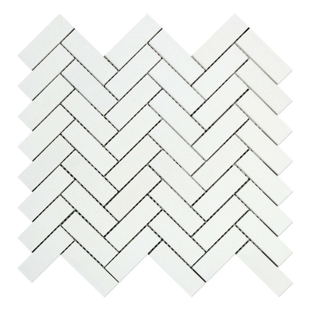 Thassos White Marble Polished 1 x 3 Herringbone Mosaic Tile-Marble Mosaic-American Tile Depot