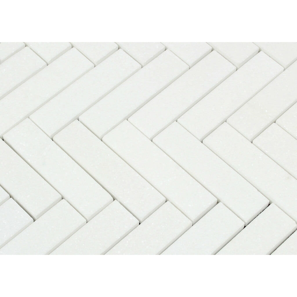 Thassos White Marble Polished 1 x 4 Herringbone Mosaic Tile-Marble Mosaic-American Tile Depot