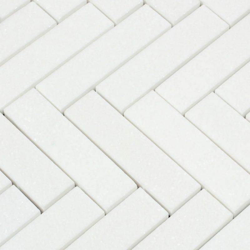 Thassos White Marble Polished 1.25 x 6 Herringbone Mosaic Tile-Marble Mosaic-American Tile Depot