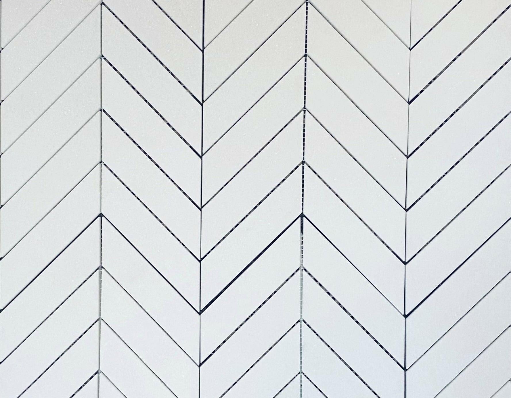 Thassos White Marble Polished 1.5" x 6" Chevron Mosaic Tile-Marble Mosaic-American Tile Depot