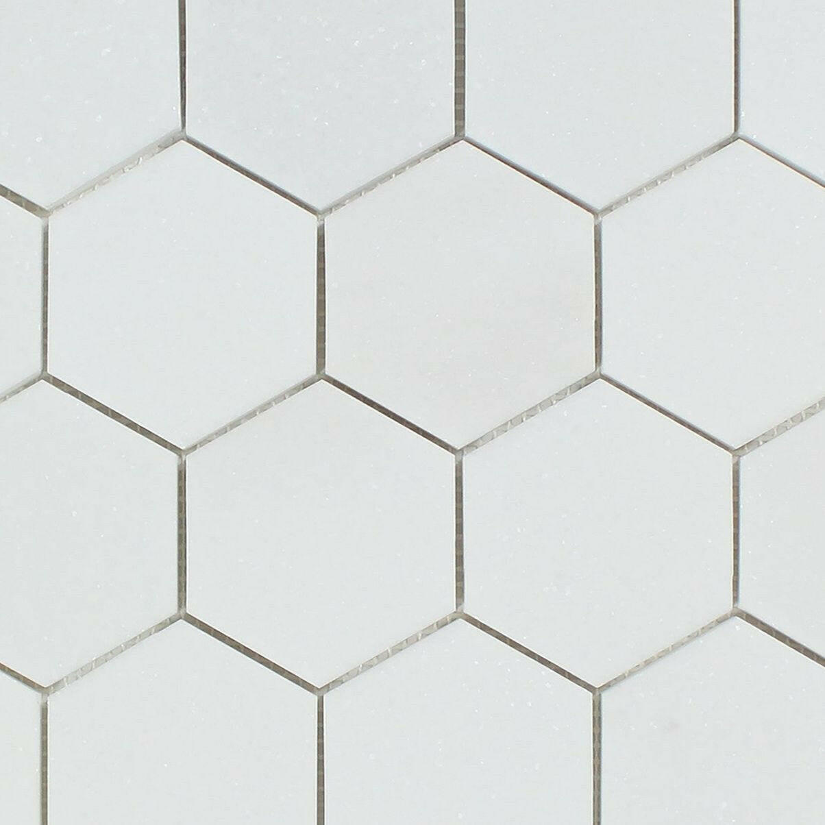 Thassos White Marble Polished 3" Hexagon Mosaic Tile-Marble Mosaic-American Tile Depot