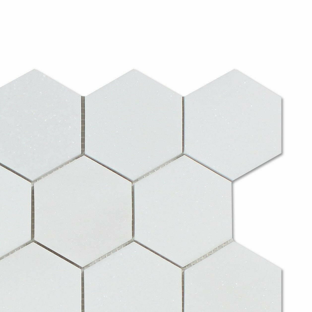 Thassos White Marble Polished 3" Hexagon Mosaic Tile-Marble Mosaic-American Tile Depot