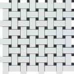 Thassos White Marble Polished Basketweave Mosaic Tile w/ Black Dots-Marble Mosaic-American Tile Depot