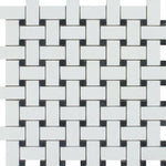 Thassos White Marble Polished Basketweave Mosaic Tile w/ Black Dots-Marble Mosaic-American Tile Depot