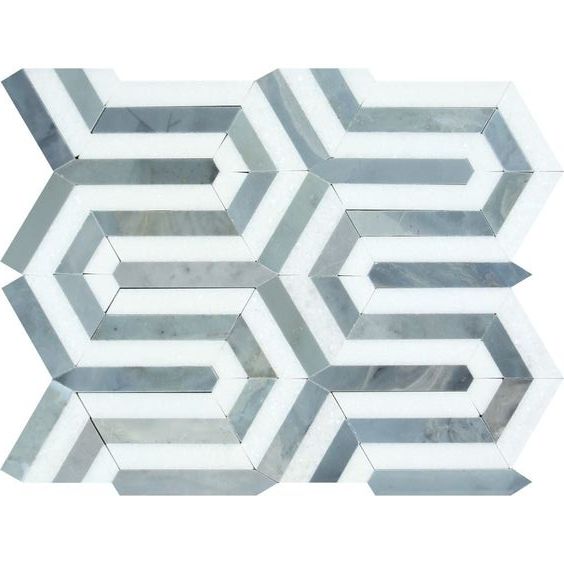 Thassos White Marble Polished Berlinetta Mosaic Tile w / Blue-Gray-Marble Mosaic-American Tile Depot