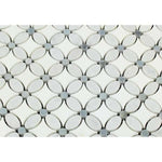 Thassos White Marble Polished Florida Flower Mosaic Tile w/Blue Gray Dots-Marble Mosaic-American Tile Depot