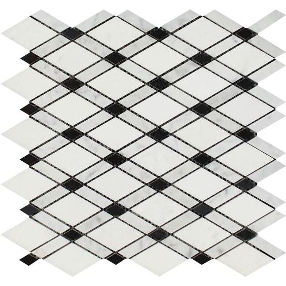 Thassos White Marble Polished Lattice Mosaic Tile w / Black Dots-Marble Mosaic-American Tile Depot