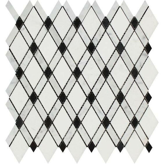 Thassos White Marble Polished Lattice Mosaic Tile w / Black Dots-Marble Mosaic-American Tile Depot