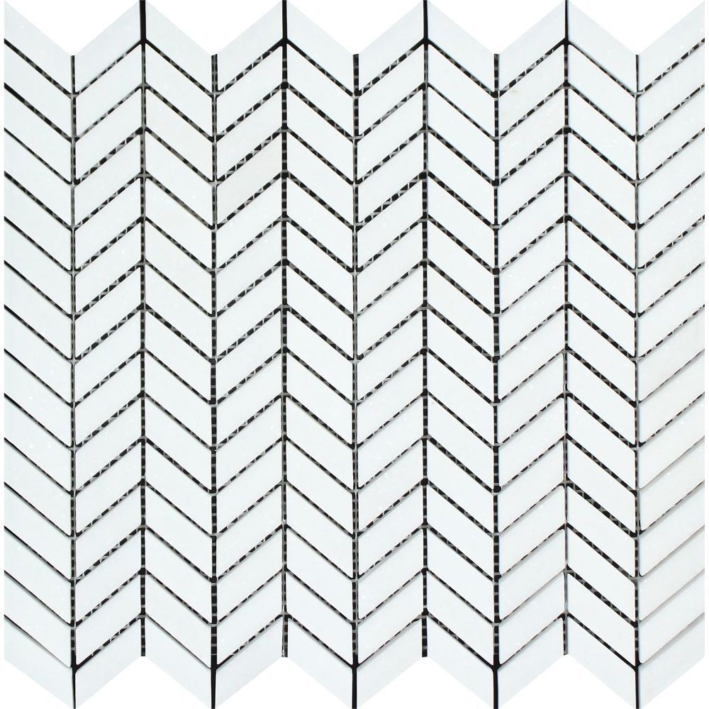 Thassos White Marble Polished Mini Chevron Mosaic Tile-Marble Mosaic-American Tile Depot