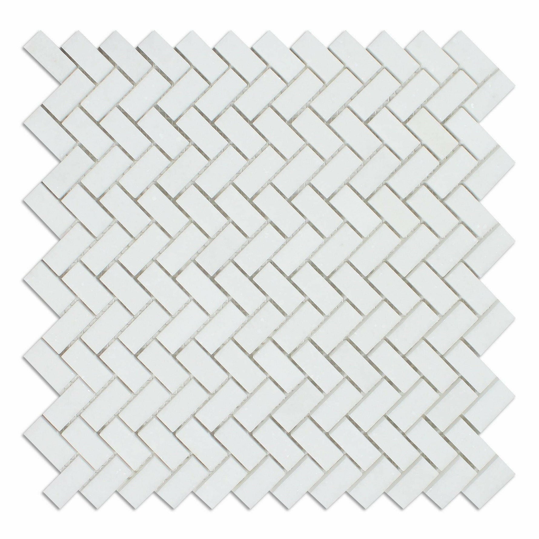 Thassos White Marble Polished Mini Herringbone Mosaic Tile-Marble Mosaic-American Tile Depot