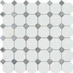 Thassos White Marble Polished Octagon Mosaic Tile w/ Blue Gray Dots-Marble Mosaic-American Tile Depot