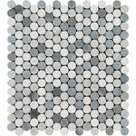 Thassos White Marble Polished Penny Round Mosaic Tile w/ Blue Gray Dots-Marble Mosaic-American Tile Depot