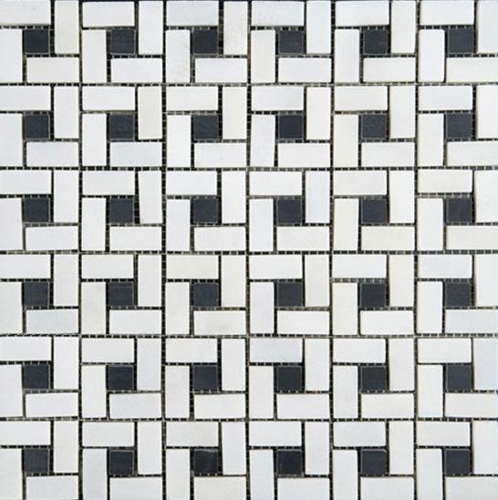 Thassos White Marble Polished Pinwheel Mosaic Tile w/ Black Dots-Marble Mosaic-American Tile Depot