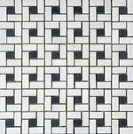 Thassos White Marble Polished Pinwheel Mosaic Tile w/ Black Dots-Marble Mosaic-American Tile Depot