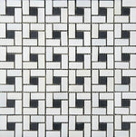 Thassos White Marble Polished Pinwheel Mosaic Tile w/ Black Dots-Marble Mosaic-American Tile Depot