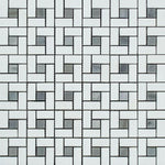 Thassos White Marble Polished Pinwheel Mosaic Tile w/ Blue-Gray Dots-Marble Mosaic-American Tile Depot