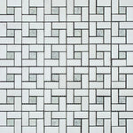 Thassos White Marble Polished Pinwheel Mosaic Tile w/ Ming-Green Dots-Marble Mosaic-American Tile Depot