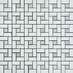 Thassos White Marble Polished Pinwheel Mosaic Tile w/ Ming-Green Dots-Marble Mosaic-American Tile Depot