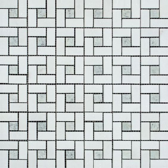 Thassos White Marble Polished Pinwheel Mosaic Tile w/ Ming-Green Dots-Marble Mosaic-American Tile Depot