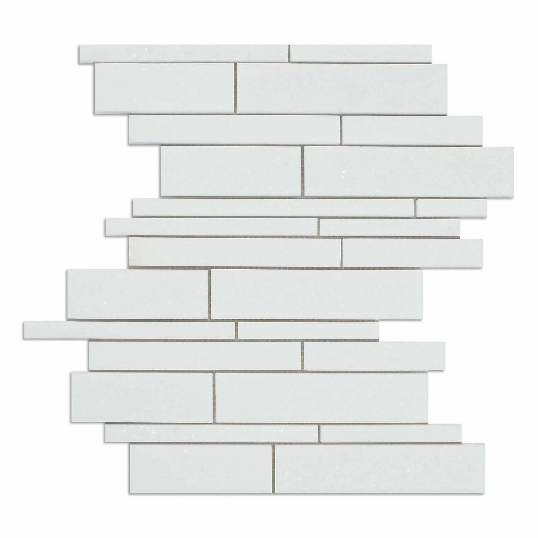 Thassos White Marble Polished Random Strip Mosaic Tile-Marble Mosaic-American Tile Depot