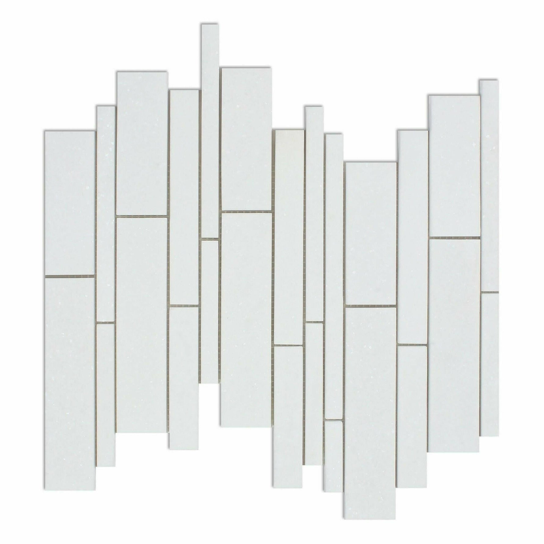 Thassos White Marble Polished Random Strip Mosaic Tile-Marble Mosaic-American Tile Depot