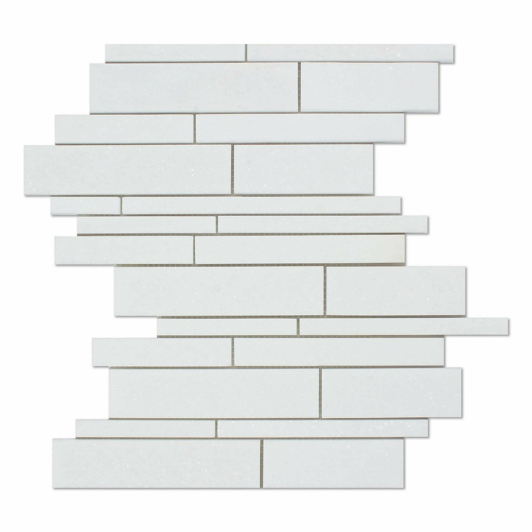 Thassos White Marble Polished Random Strip Mosaic Tile-Marble Mosaic-American Tile Depot